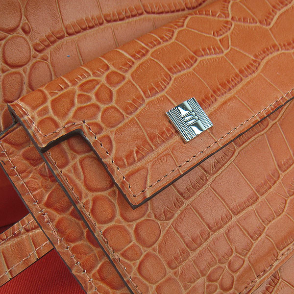 High Quality Hermes Kelly Crocodile Veins Long Clutch Bag Orange H009 Replica - Click Image to Close